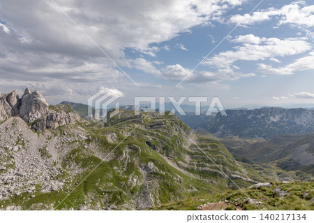 Bobotov Kuk hiking trail ridge in Durmitor National Park, Montenegro mountains Bobotov Kuk hiking trail ridge in Durmitor National Park, Montenegro mountains 140217134