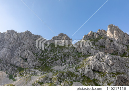 Bobotov Kuk hiking trail across rocky ridges in Durmitor National Park, Montenegro 140217136
