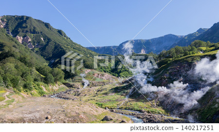 Valley of Geysers geothermal steam vents in Kamchatka volcanic landscape, Russia Valley of Geysers geothermal steam vents in Kamchatka volcanic landscape, Russia 140217251
