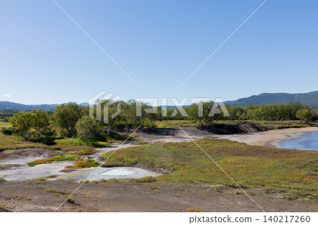 Uzon Volcano caldera geothermal landscape with hot springs and tundra, Kamchatka Uzon Volcano caldera geothermal landscape with hot springs and tundra, Kamchatka 140217260