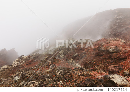 Foggy volcanic landscape in Tolbachinsky Dol, Northern Breakthrough area, Kamchatka Foggy volcanic landscape in Tolbachinsky Dol, Northern Breakthrough area, Kamchatka 140217514