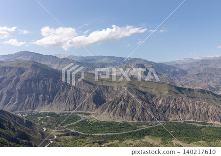 Panoramic view of Matlas plateau mountains and valley landscape under blue sky 140217610