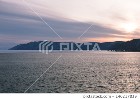 Sunset view at Listvyanka where the Angara River flows out of Lake Baikal 140217839