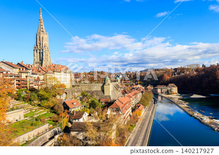 View of the Aare river and old town of Bern at autumn in Switzerland View of the Aare river and old town of Bern at autumn in Switzerland 140217927