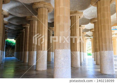 Columns of Hypostyle Room in Park Guell, Barcelona, Spain 140218099
