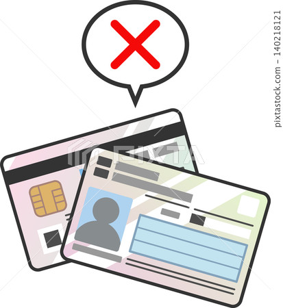 Japanese ID/insurance card icon: Vector illustration of a My Number Card with an error-indicating X-mark speech bubble. Japanese ID/insurance card icon: Vector illustration of a My Number Card with an error-indicating X-mark speech bubble. 140218121