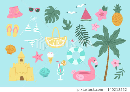 A set of tropical summer vacation items. Vector graphics 140218232