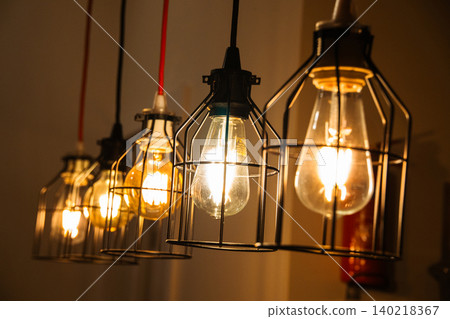 Industrial Pendant Light Bulbs in Protective Wire Cages 140218367