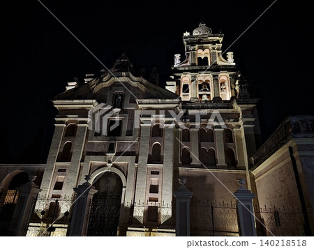 Cordoba, Argentina - April 10, 2026: Vertical night view of the Cathedral of Cordoba 140218518