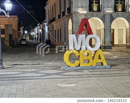 Cordoba, Argentina - April 10, 2026: Tourist installation AMO CBA at Plaza San Martin Cordoba, Argentina - April 10, 2026: Tourist installation AMO CBA at Plaza San Martin 140218523