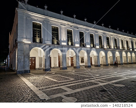 Cordoba, Argentina - April 10, 2026: Illuminated arches of the Cabildo de Cordoba 140218524