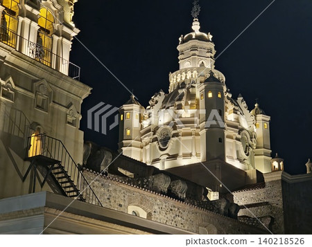Cordoba, Argentina - April 10, 2026: Facade of the Cathedral of Cordoba at night 140218526