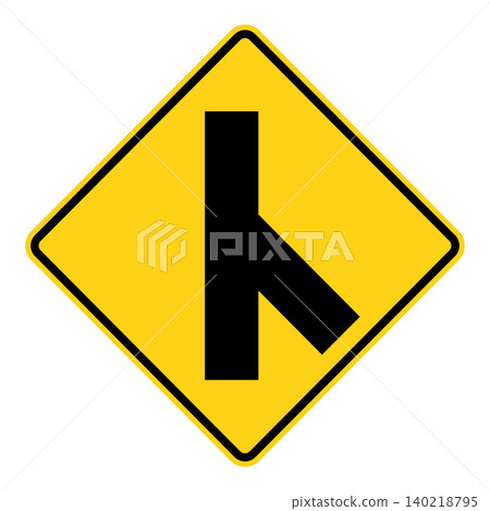 American road sign: Side road to the right and behind. 140218795
