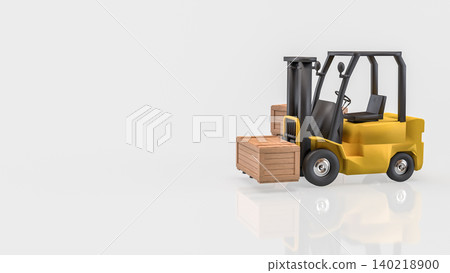 Yellow Forklift Moving Wooden Cargo Crates 3d Render. Yellow Forklift Moving Wooden Cargo Crates 3d Render. 140218900