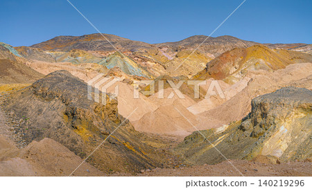 Sir Bani Yas Island, United Arab Emirates - Jan 18 2024, panoramic view of the bare mountains and cliffs of the island of Sir Bani Yas Island, UAE 140219296