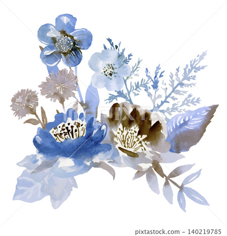 水彩風格的藍色花束 水彩風格的藍色花束 140219785