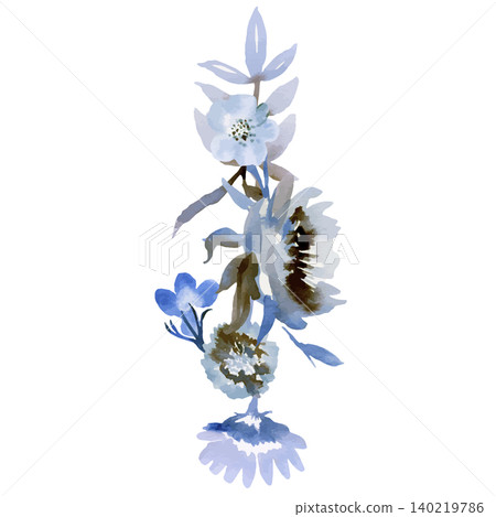 豎起水彩藍色花束 豎起水彩藍色花束 140219786