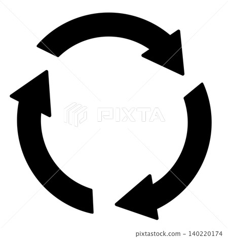 An illustration of a rotating cycle icon with three curved arrows forming a circle. An illustration of a rotating cycle icon with three curved arrows forming a circle. 140220174