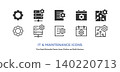 A set of vector icons (line art and colored) for server, document, calendar, and infrastructure settings and management. 140220713