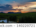 Early summer in Soni Highlands: A beautiful sunset sky after dusk and its reflection in Okame Pond ③ 140220721