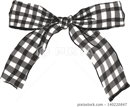 Cute Black Gingham Ribbon Bow Illustration 140220847