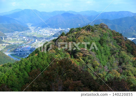 View of the foothills from the Kitasenjo Plaza at Takeda Castle Ruins, a mountain castle site in Asago City, Hyogo Prefecture. 140220855