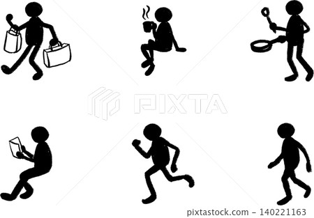 Hand-painted human silhouette pictograms, weekend set, full body Hand-painted human silhouette pictograms, weekend set, full body 140221163