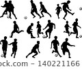 A set of silhouettes of soccer players 140221166