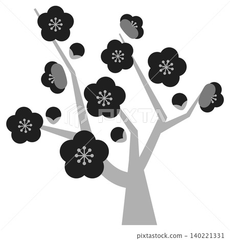 Icon illustration of a New Year's decoration made from a plum branch (monochrome) 140221331