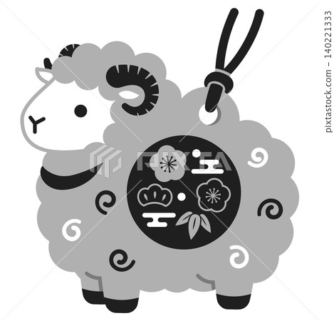 Auspicious clay bell icon illustration for the Year of the Sheep (monochrome) 140221333