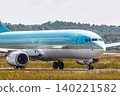Close-up of a large passenger plane that has landed. 140221582