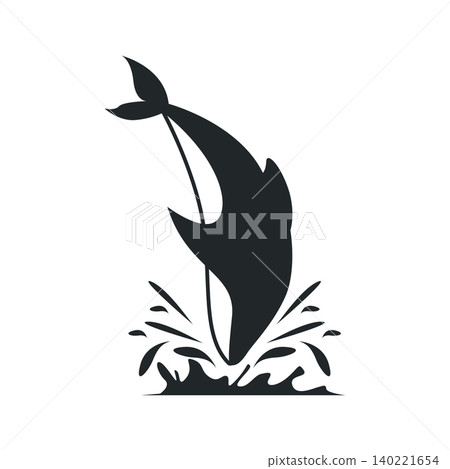 Elegant Dolphin Logo Aquatic Sea Animal Silhouette Design Template 140221654