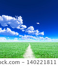 A landscape of a grassy path leading to a blue sky and white clouds. A landscape of a grassy path leading to a blue sky and white clouds. 140221811