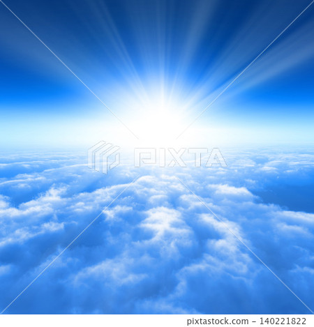 A breathtaking backdrop of blue sky and horizon stretching above a sea of clouds. A breathtaking backdrop of blue sky and horizon stretching above a sea of clouds. 140221822