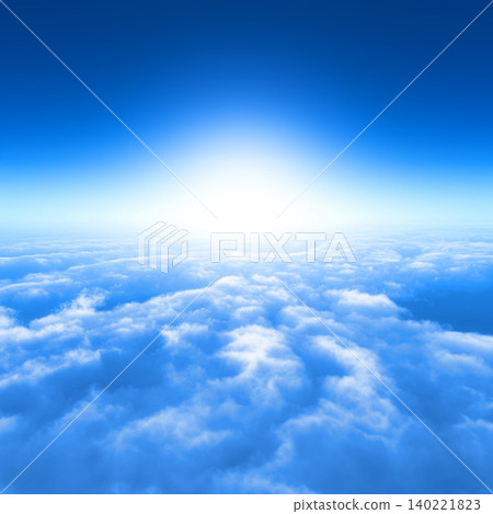 A breathtaking backdrop of blue sky and horizon stretching above a sea of clouds. A breathtaking backdrop of blue sky and horizon stretching above a sea of clouds. 140221823
