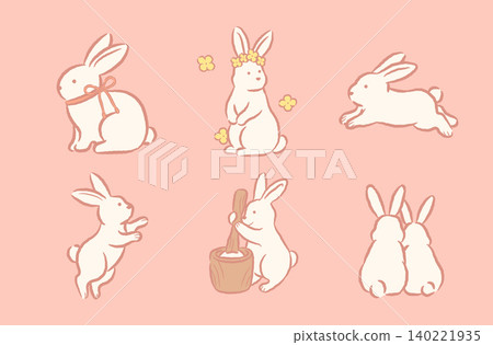 Kawaii Soft Pastel Hand Drawn Rabbit Element Set Kawaii Soft Pastel Hand Drawn Rabbit Element Set 140221935