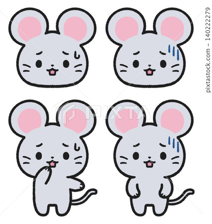 A set of illustrations of distressed and depressed mice. 140222279