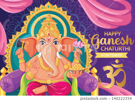 Lord Ganesha Illustration for Ganesh Chaturthi Festival Celebration Greeting Card 140222354