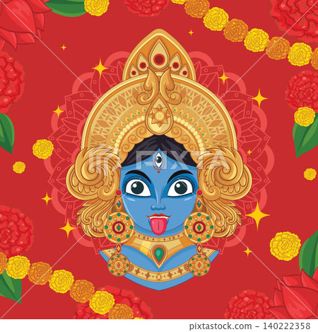 Vector Illustration of a Blue Hindu Goddess with Golden Crown Vector Illustration of a Blue Hindu Goddess with Golden Crown 140222358