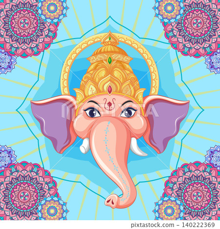 Vector Illustration of Ganesha Head with Golden Crown and Mandalas Vector Illustration of Ganesha Head with Golden Crown and Mandalas 140222369