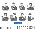 8 Types of Smartphone/Tablet Operation for Businessmen (Male Office Worker, Suit, Smartphone, Psychological Description, Gatling) 140222624