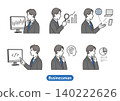 A set of 6 types of AI, data analysis, and IT technologies for businessmen (male office worker, suit, profile view, stock price chart, artificial intelligence) 140222626
