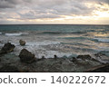 Morning on the Caribbean Sea shoreline in a resort town in Cancun, Mexico. 140222672