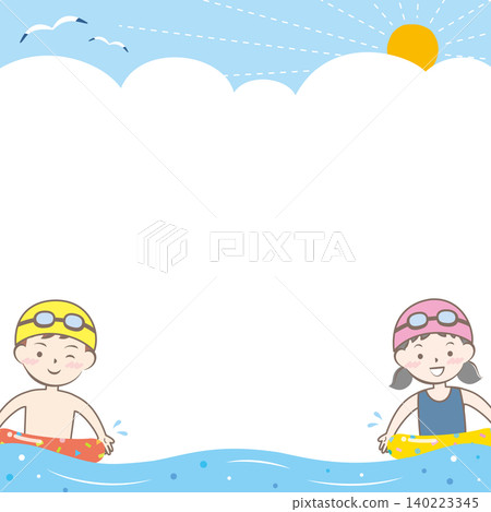 Frame of children in swimsuits going swimming in the sea Frame of children in swimsuits going swimming in the sea 140223345
