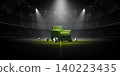Green grass armchair and balls on a soccer field in a stadium at night 140223435