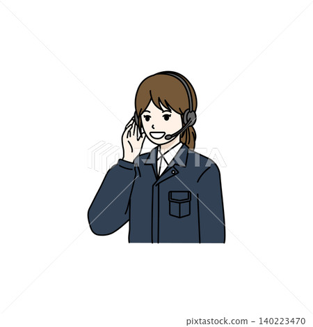 Female worker, intercom, communication, radio, reporting, transportation industry, delivery industry, security, mechanic, building maintenance, illustration. Female worker, intercom, communication, radio, reporting, transportation industry, delivery industry, security, mechanic, building maintenance, illustration. 140223470