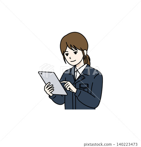 女工，平板電腦，指著，給予指示/解釋，運輸業，快遞業，保安，機械師，樓宇維護，插圖。 140223473