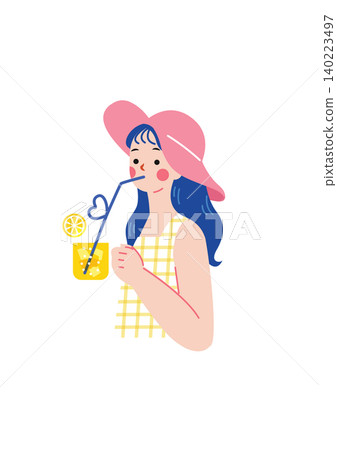 一幅描繪可愛女孩享受夏日的插圖。 140223497