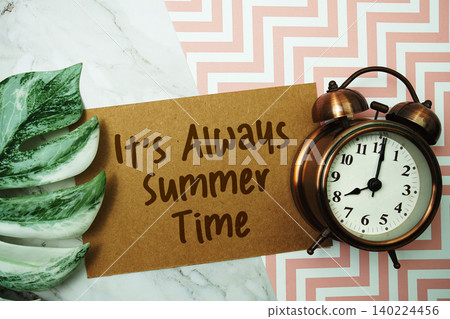It's Always Summer Time text with monstera leave on pink background It's Always Summer Time text with monstera leave on pink background 140224456