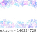 以繡球花為背景並留有文字空間的邊框。美麗的水彩風格背景，適合雨季和初夏。 140224729